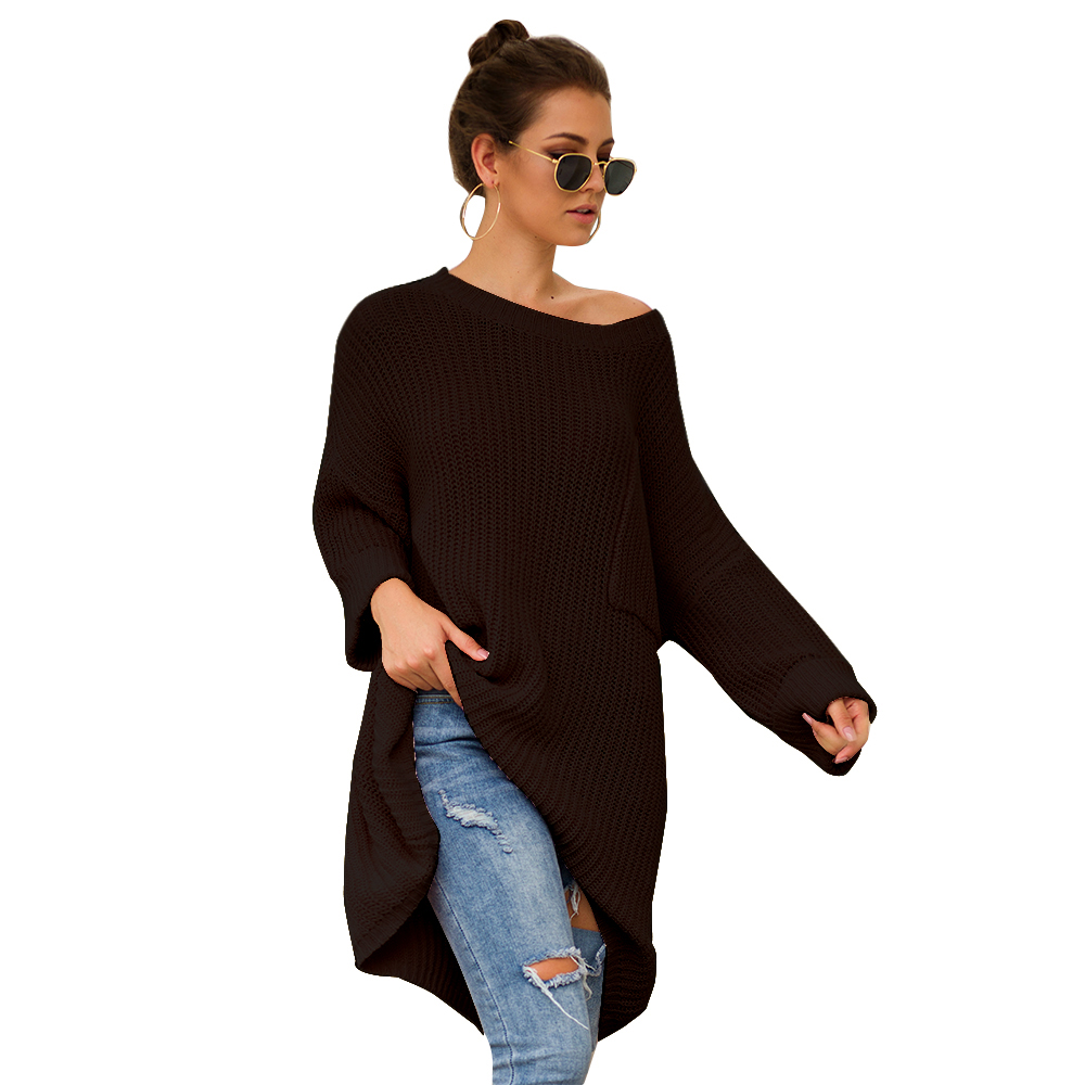 SZ60241-3 Black Knit One Shoulder Long Sleeve Casual Sweater